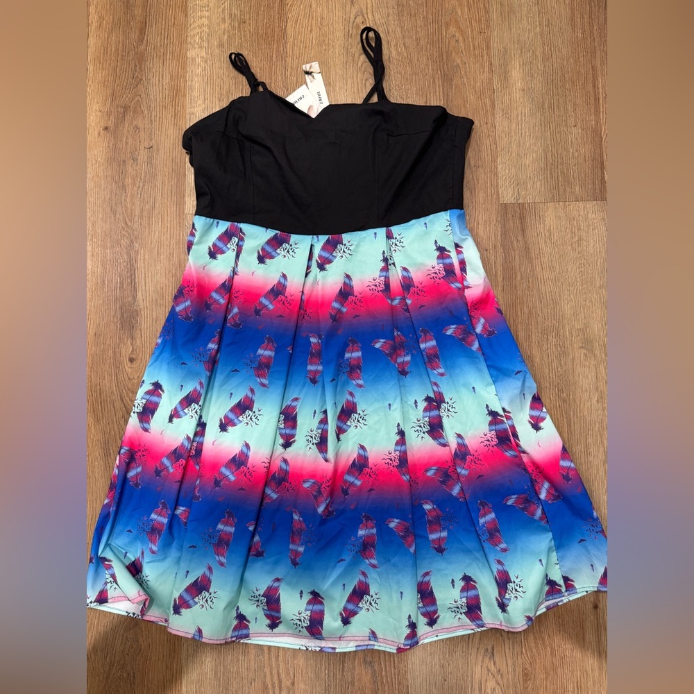 Zaful Black and Multicolor Feather Print Kids Dress
